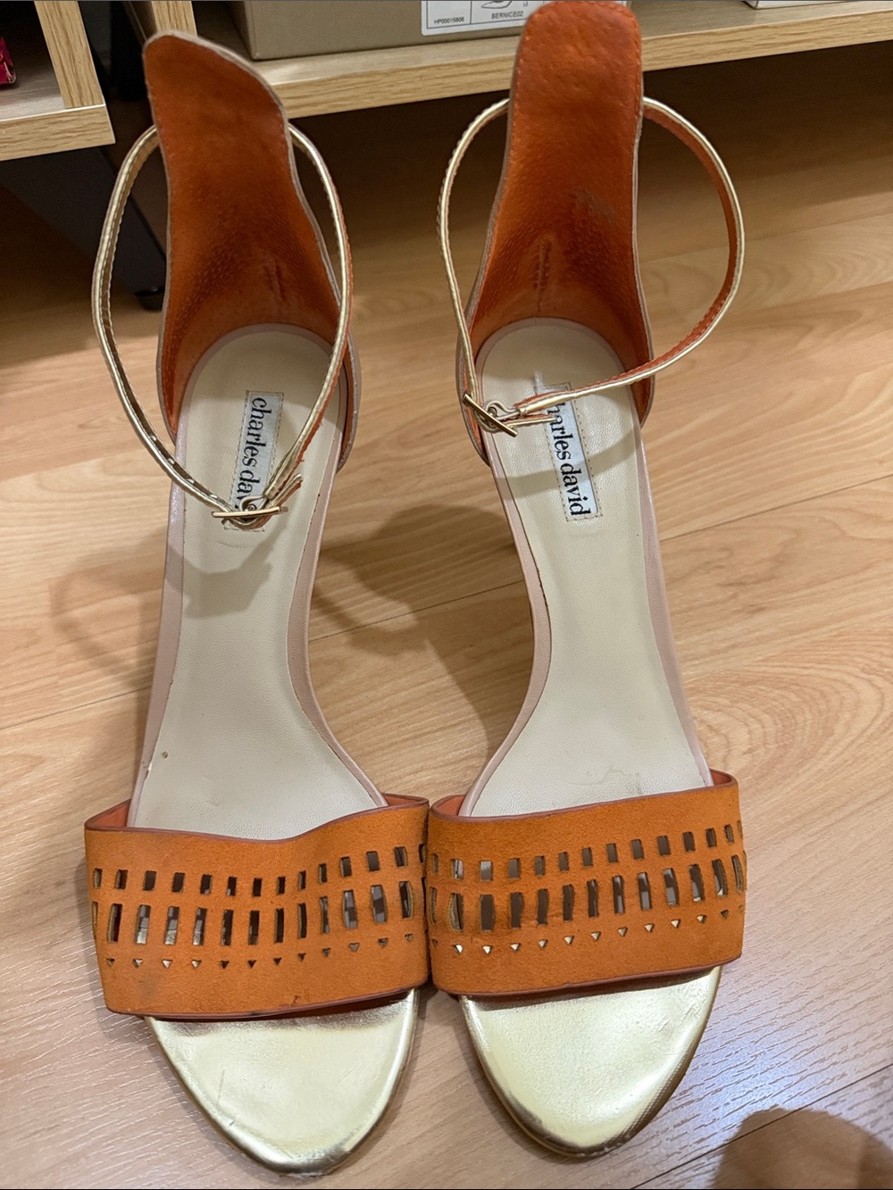 Charles David Orange Suede Cutout Open-Toe Heels size 9